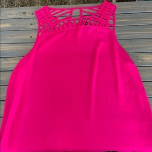 Highlighter pink blouse with burnt out pattern